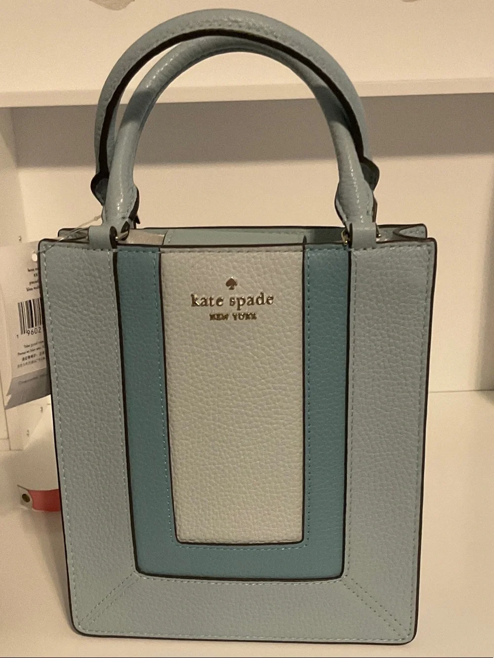 kate spade Light Blue & White Pebbled Leather Structured Mini Satchel